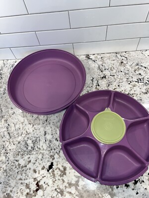 Tupperware Serving Center Large Divided Veggie Party Tray Dip Bowl Purple-image