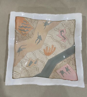 Barbara Demery Ceramic Glazed Studio Square Bowl Catch All Southwest Pastels -image