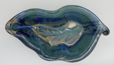 Studio Pottery Stoneware Leaf Bowl Tray Nice Painted Detail Boone NC-image