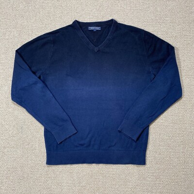 Tommy Hilfiger Jumper Mens Large Black Blue Dip Dyed V Neck Knit Sweater USA-image