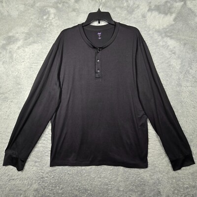 Dip Sleep Shirt Mens Large Black Henley Neck Long Sleeve Stretch Soft-image