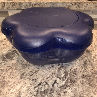 Tupperware Large Blue Flower Shape Chip/Dip Salad Bowl Blue 4624A-1 4625A-2-image