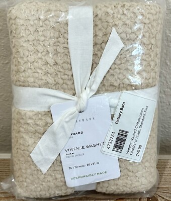 Pottery Barn Vintage Washed Cotton Linen Comforter Sham Flax Standard Pillow New-image