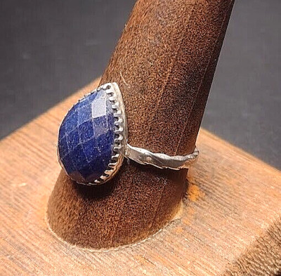 13x18mm Faceted Teardrop Lapis Sterling Silver Ring New Size 10.5 - Made in US-image