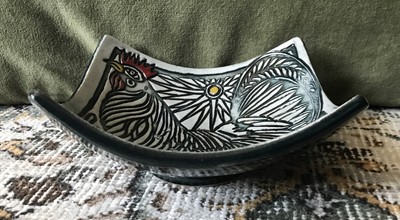 Utah Potter Ben Behunin Rooster Studio Pottery Trinket Dish Signed 6” Square-image