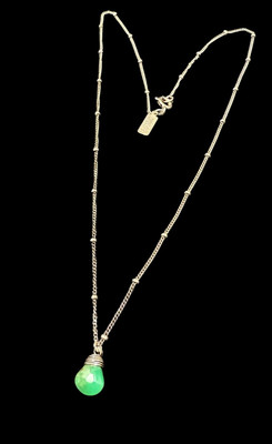 Lotus Jewelry Studio 925 Necklace Green Chrysoprase Teardrop Pendant Signed-image