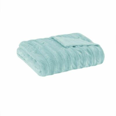 Madison Park  Duke Long Faux Fur Soft Blue Reversible 50