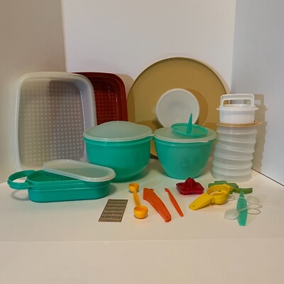 Tupperware Lot, VTG 6 Pieces & Party Gifts, Large Marinator, Chip & Dip Tray ++-image