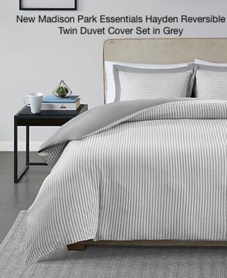New Madison Park Essential Hayden Reversible Twin Duvet Cover Dorm Set Grey 2 PC-image