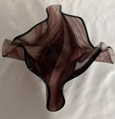 Art Glass Dish purple Swirled Glass Trinket/Candy Dish Studio Art Signed DW 5.5