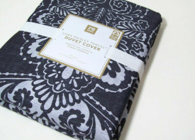 Pottery Barn Teen Tencel Ebony Gray Black Luna Paisley Full Queen Duvet Cover-image