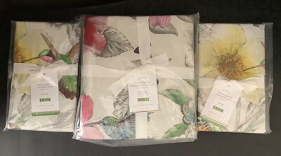 Pottery Barn Hummingbird Butterfly Reversible Queen Duvet 2 Standard Shams NEW-image