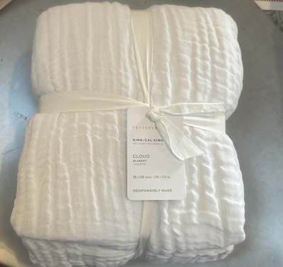 New Pottery Barn CLOUD COTTON LINEN Blanket In White Cal King/King Size-image
