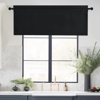 Black Blackout Valance Rod Pocket Thermal Insulated Window Covering Solid Sho...-image
