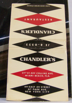 Rare Vintage Matchbook Cover Q1 New York City Madison Park Ave Chandler's -image