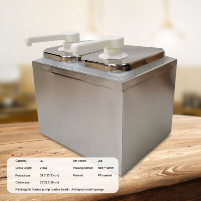 Large Capacity Double Head Sauce Pump Squeeze Condiment Dispenser Stainless 4L-image