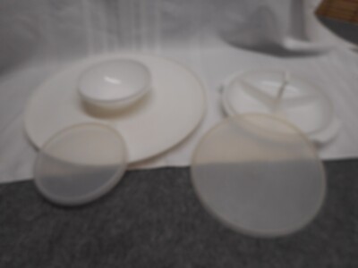 Tupperware Chip Dip Fruit Veg Circular Tray Serving Platter 5 Pc-image
