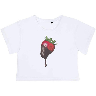 'Chocolate Dipped Strawberry' Women's Cotton Crop Tops (CO046423)-image