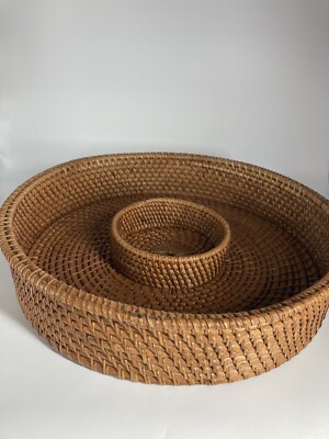 Woven Rattan Serving Dish Chip And Dip Or Storage Large Gorgeous No Fading-image