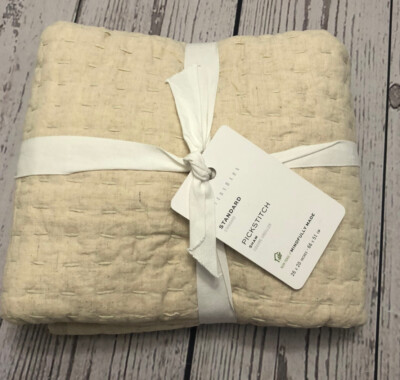 Pottery Barn Pick Stitch Handcrafted Cotton/Linen STANDARD Sham Flax W/ Ties-image