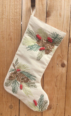 Max Studio Home Pinecones Embroidered Beaded Christmas Stocking-image