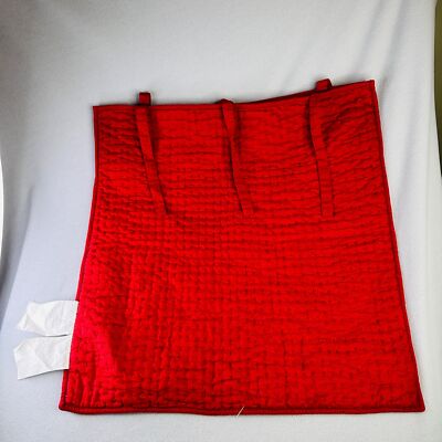 Pottery Barn Pillow Sham Euro Pick Stitch Red Cotton Linen Tie Closure-image