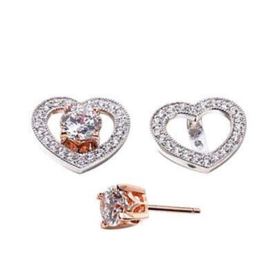 Heart Shaped Jackets Stud Earrings Simulated Diamond Sterling Silver-image