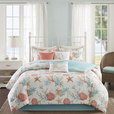 Madison Park 100% Cotton Comforter California King, Pebble Beach Teal 7pcs-image