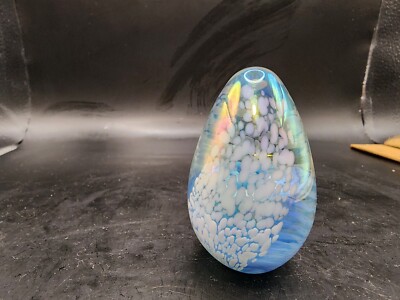 Vintage Studio Art Glass Signed GES 93 Egg Shaped Paperweight 2.75”-image