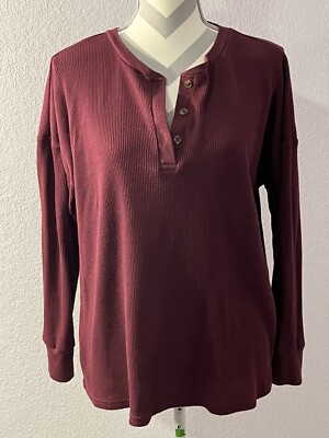 DIP Unisex Burgundy Long Sleeve Waffle Knit Pullover Sz XL-image
