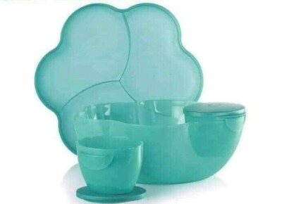 Tupperware Chip 'N Dip Bowl Set Microwave Dip Cups -Teal Green- NIP-image