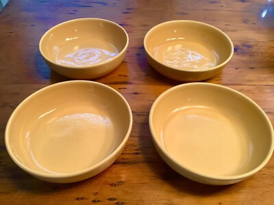 POTTERY BARN SOPHIA GOLDEN YELLOW 4 RUSTIC CERAMIC PASTA SOUP BOWLS 8.25”-image