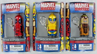 Full Set 3 MARVEL Stack Em Keychains - Wolverine, Sabretooth, Deadpool - Retired-image