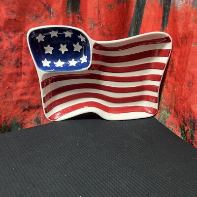 BOSTON WAREHOUSE TRADING CORPCeramic American Flag Chip Dip Plate Tray Platter -image