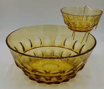 Vtg Reflections Hazelware 3 Piece Chip N Dip Set Gold Glass Orig. Box Never Used-image