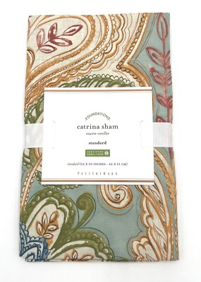 Pottery Barn Catrina Standard Size Pillow Sham Pillowcase Paisley Floral New-image