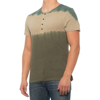 Frye NWT Men's Deep Lichen Green Dip-Dye Linen Blend Henley Shirt, Size Large-image