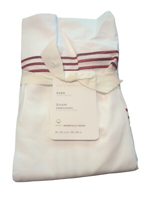Pottery Barn Embroidered Grand Organic Percale Euro Sham Soft Rose NWT-image