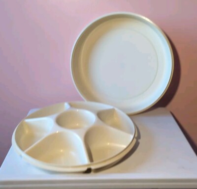 Tupperware 13” Divided Veggie Fruit Dip Snack Party Tray 1665-3 Lid 1666-3-image