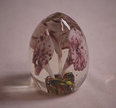 Studio Art Glass Paperweight Mushrooms Oblong Shaped Controlled Bubbles Vintage-image
