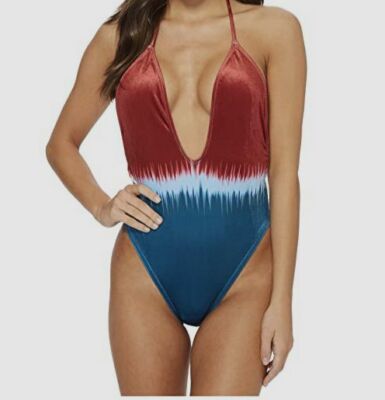 $93 The Bikini Lab Women's Blue Dip Dye One-Piece Swimsuit Swimwear Size Large-image