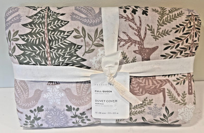NEW Potterybarn Full Queen Cotton Percale Duvet Cover Winter Solstice Christmas-image
