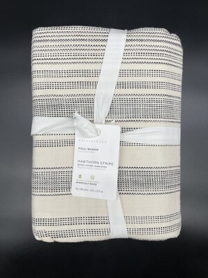 POTTERY BARN HAWTHORN STRIPE FULL / QUEEN DUVET W/ 2 EURO SHAMS NEW W/T CHARCOAL-image