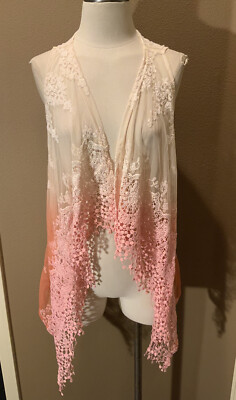 BKE Boutique L Sleeveless Cottage Core Boho Dip Dye Lace Cardigan Vest-image