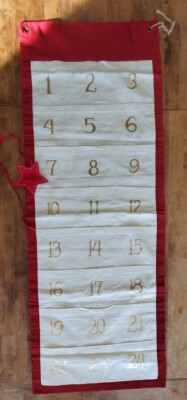 Rare Pottery Barn Christmas Advent Calendar Hanging Red Ivory Gold 18x50 4 FT-image