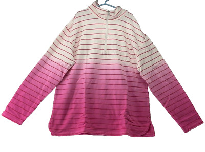 T By Talbots Sweater Womens Size Large 1/4 Zip Pink Dip Dyed Striped Pullover-image