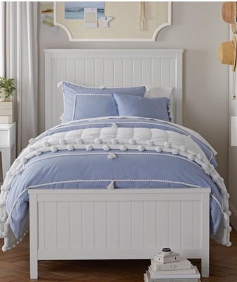 Pottery Barn Chambray Tassel Duvet Cover Blue Twin & (2) Standard Sham Set Teen-image