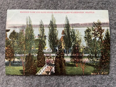 Madison Park and Band Stand, Lake Washington in Seattle Vintage Postcard-image