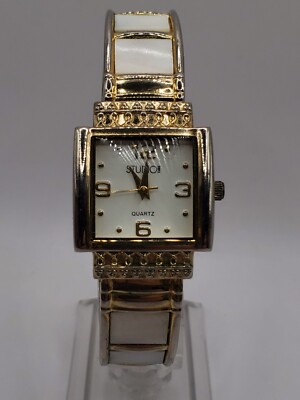Studio Time Ladies Gem Quartz Watch 26mm Square Gold Tone MOP Bracelet Band-image