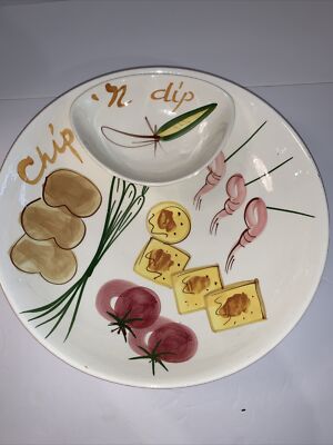Vintage Mid Century Modern large Platter Chip ‘N Dip Bowl Signed Pottery MCM-image